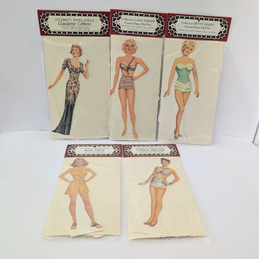 Vintage B Shackman Celebrity Paper Dolls Lana Turner Grable Bette Davis 5pk